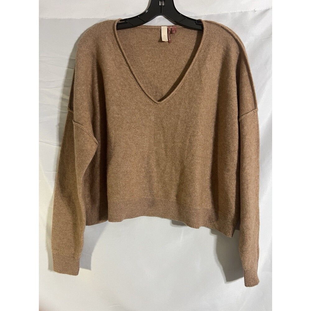 Anthropologie Sweater Woman's S 100% Cashmere Camel Pilcro Cropped V Neck***